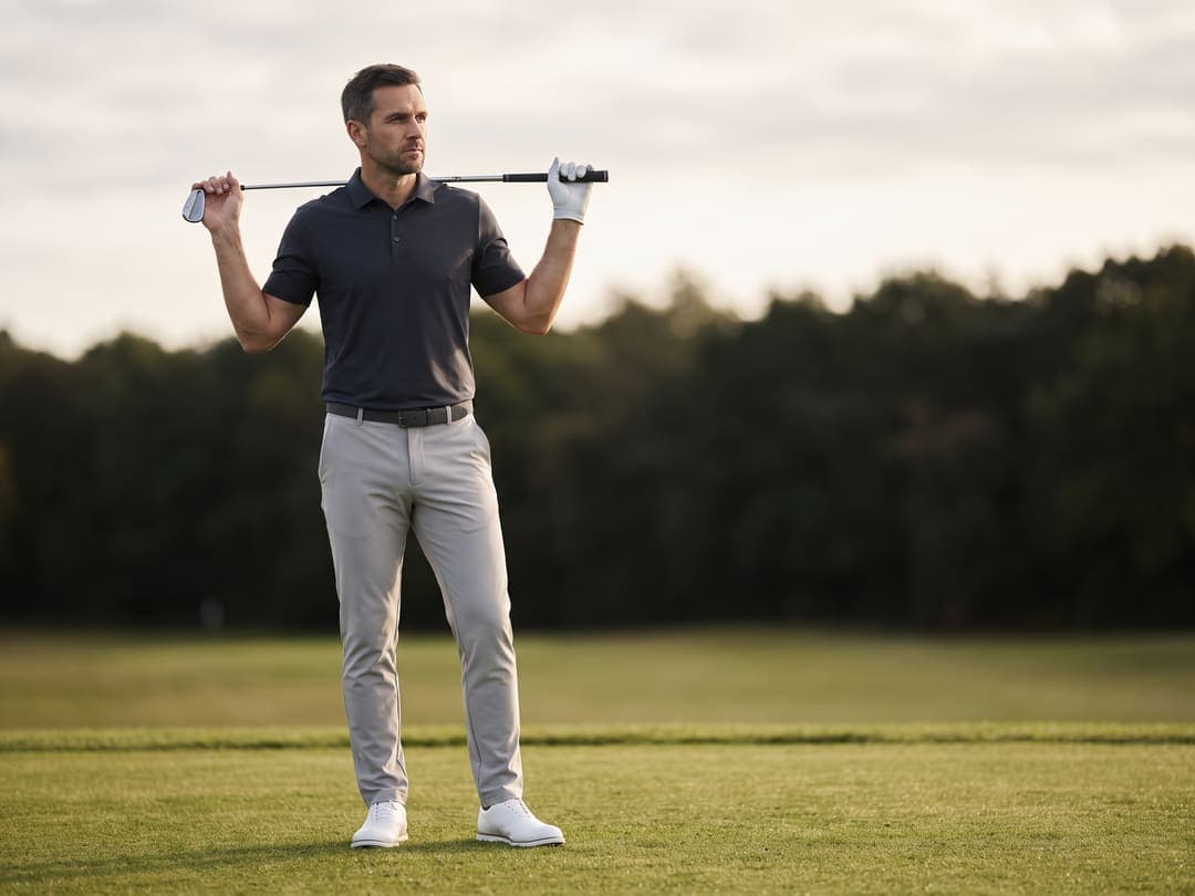 A golfer looking at his phone on the course.