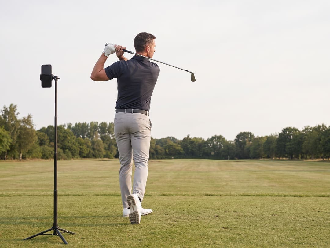 The golfer held in his finish position after the shot.